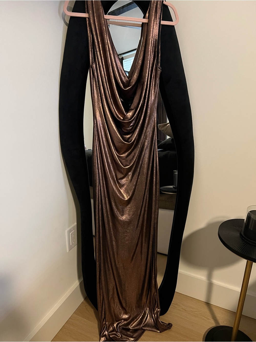 JLUXLABEL Metallic Bronze Cowl Neck Sleeveless Maxi Dress - Picture 5 of 5